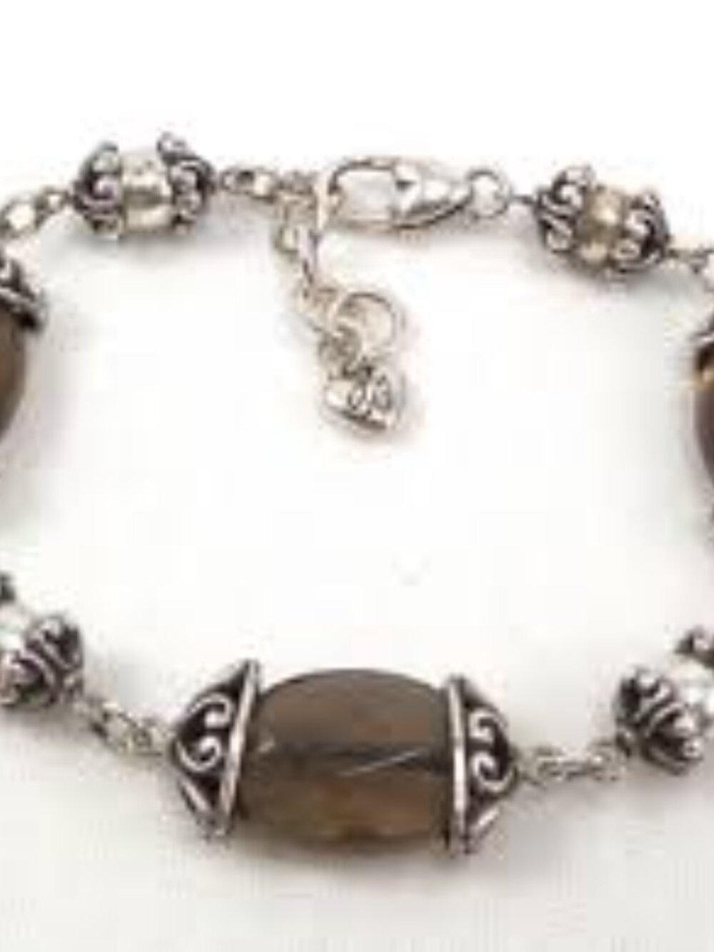 BRIGHTON Bracelet Night Mist Smoky Quartz & Filigree Silver Tone Bead Caps